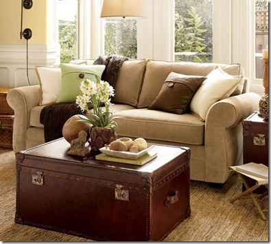 pottery barn living room brown green