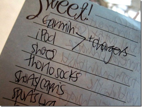 packing list