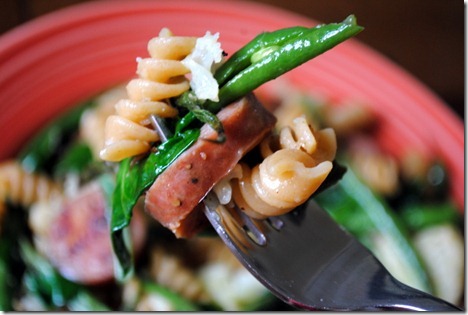 chicken sausage with whole wheat pasta