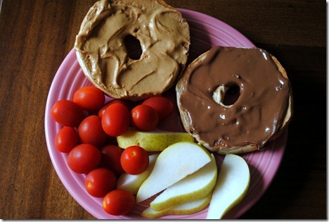 peanut butter on top of bagel