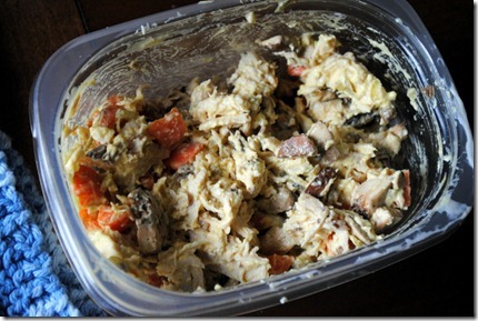 chicken salad with carrot and mushrooms