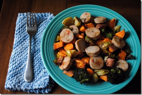 chicken sausage and roasted vegetables