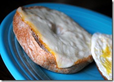melted cheese on a bagel
