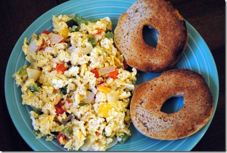 scrambled eggs with peppers and onions
