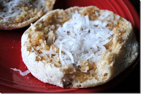 english muffin with honey and coconut