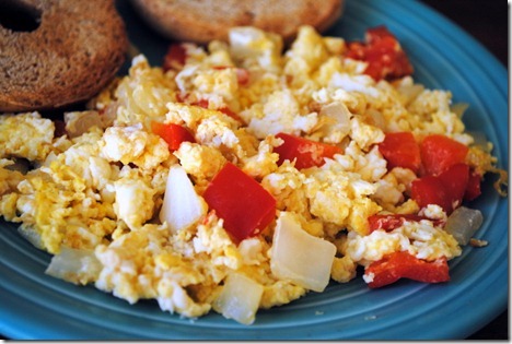 scrambled eggs peppers onions