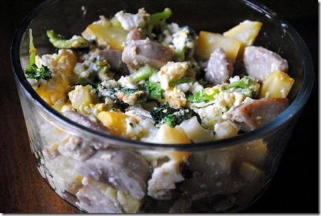 eggs with vegetables and chicken sausage 006