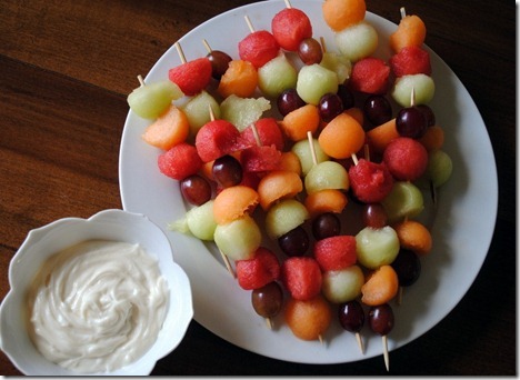 fruit kebabs with honey goat cheese dip