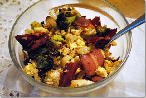 eggs turkey bacon broccoli cauliflower