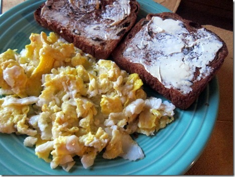 scrambled eggs and buttered toast