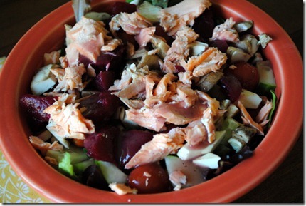 Salad with Veggies and Salmon