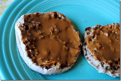 English muffin with melted peanut butter