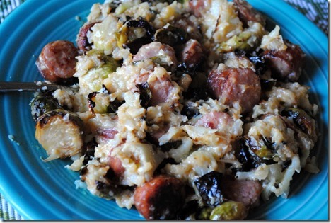 sausage cheese cauliflower brussels sprouts