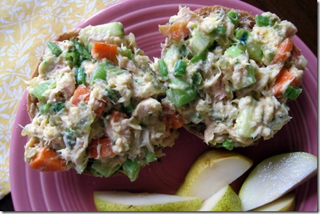 tuna salad with carrot relish scallions
