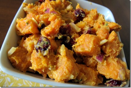 Sweet Potato Salad with Curry and Dried Cranberries