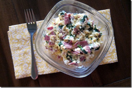 scrambled eggs with turkey bacon