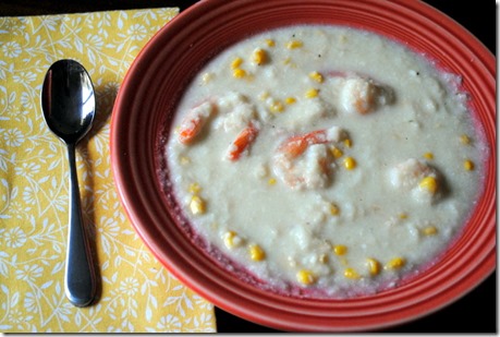 Corn Chowder with Cauliflower and Shrimp