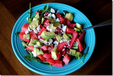 Watermelon feta avocado salad