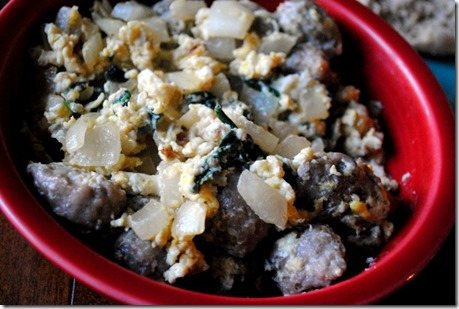 breakfast eggs sausage spinach