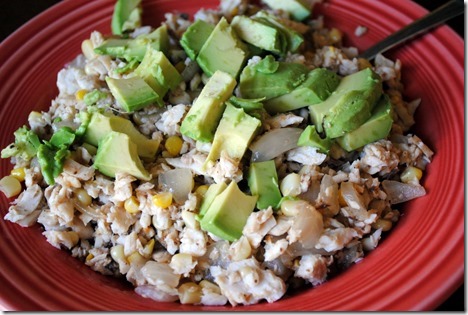 Amberjack with corn onions and avocado