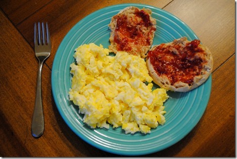 scrambled eggs strawberry jam