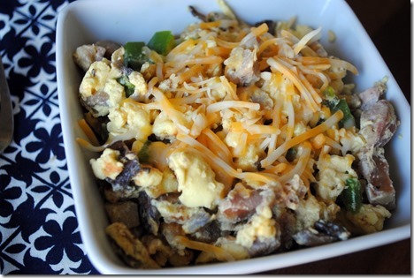 scrambled eggs with chicken sausage and cheese