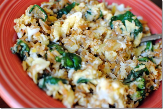 fried rice eggs and spinach