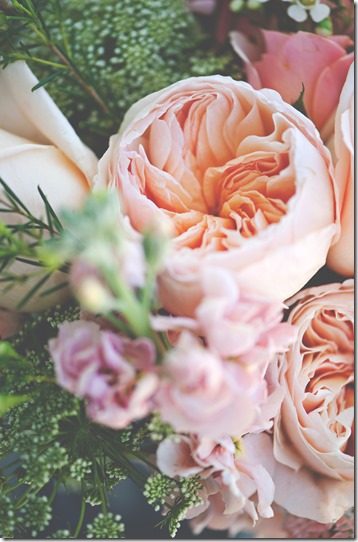 Peach Garden Roses Wedding Flowers