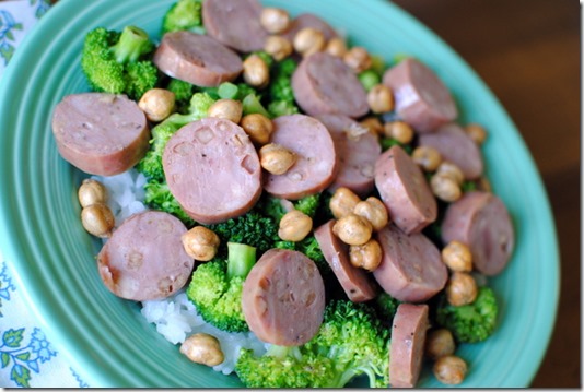 chickpeas chicken sausage and broccoli
