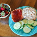 Almond butter and jelly with cucumber slices Almond butter and jelly with cucumber slices