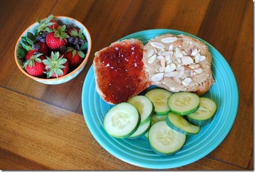 Almond butter and jelly with cucumber slices