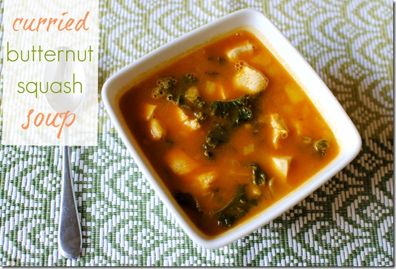 Curried Butternut Squash Soup (with Kale and Chicken)