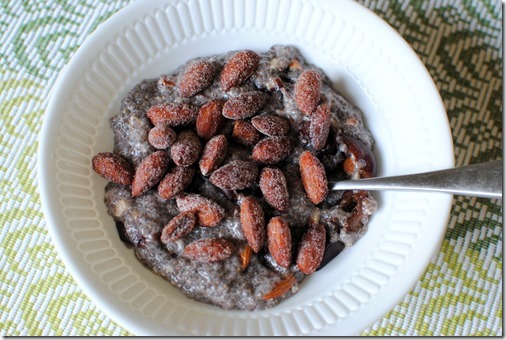 Chia seed pudding with cherries and almonds