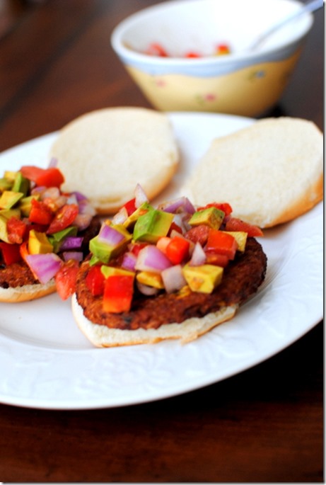 Cumin Crusted Black Bean Burgers with Avocado Relish