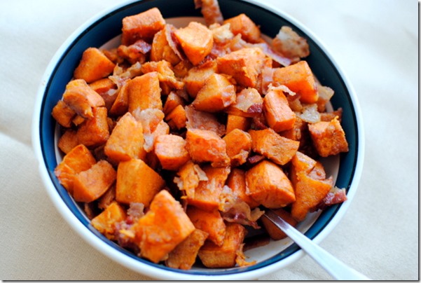 Roasted Cinnamon Sweet Potatoes with Bacon
