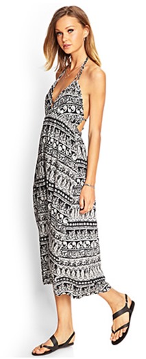 black white print midi dress