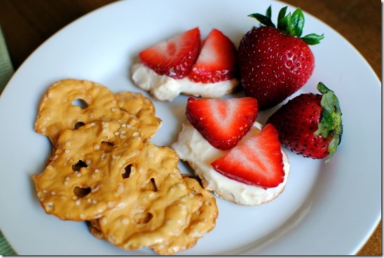 Laughing Cow Cheese   Pretzel Crisps   Strawberries