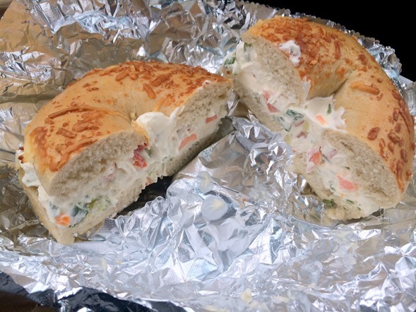 bagel with veggie cream cheese