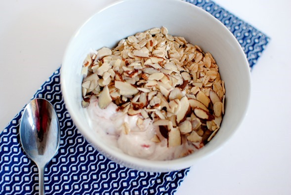 yogurt bowl with oats and almonds