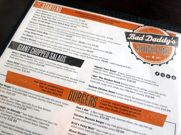 Bad Daddy's Menu