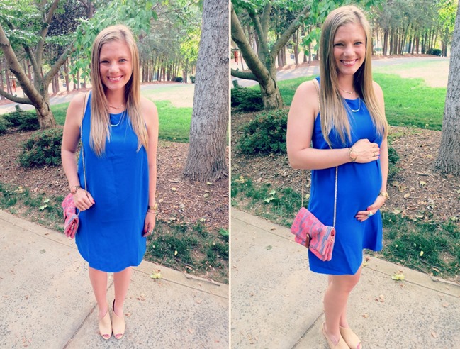 blue maternity shift dress