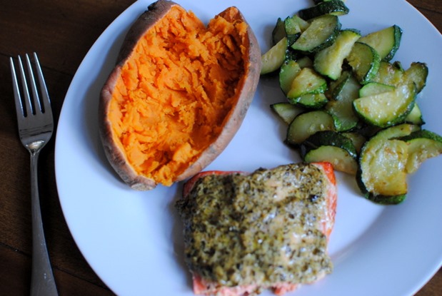 Salmon Sweet Potatoes and Zucchini