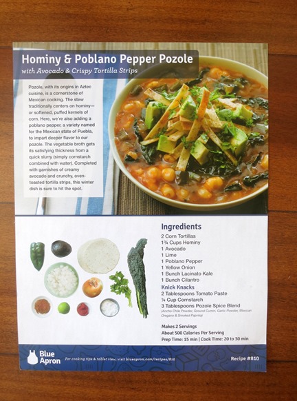 Blue Apron Recipe Card