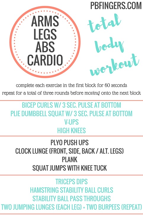 Total Body Workout that targets the ARMS, LEGS and ABS with bursts of CARDIO