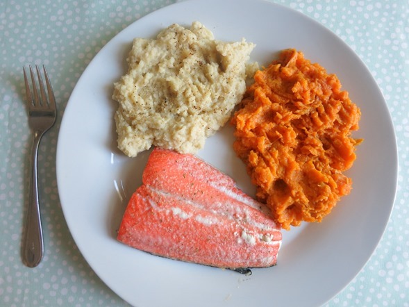 Salmon Cauliflower Sweet Potato Dinner