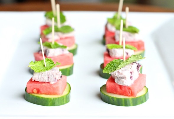Watermelon Cucumber Goat Cheese Bites