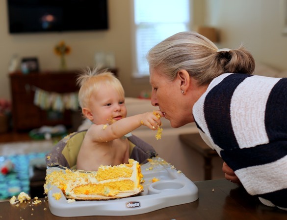 Sharing Smash Cake with Grandma