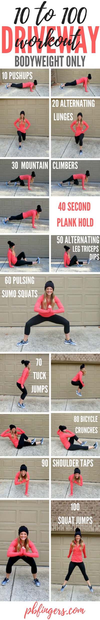 Driveway Bodyweight 10 to 100 Workout