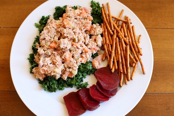 Tuna Salad Kale Beets Pretzels