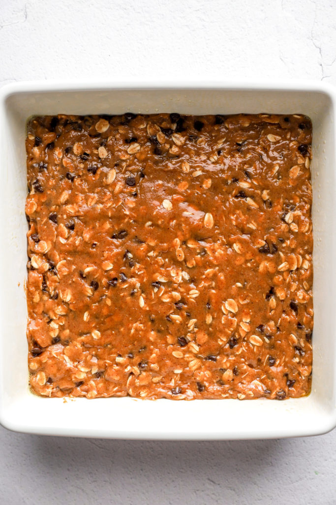 spread batter in 8×8 baking dish